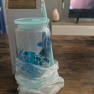 Aqua Turtle Cup with Straw